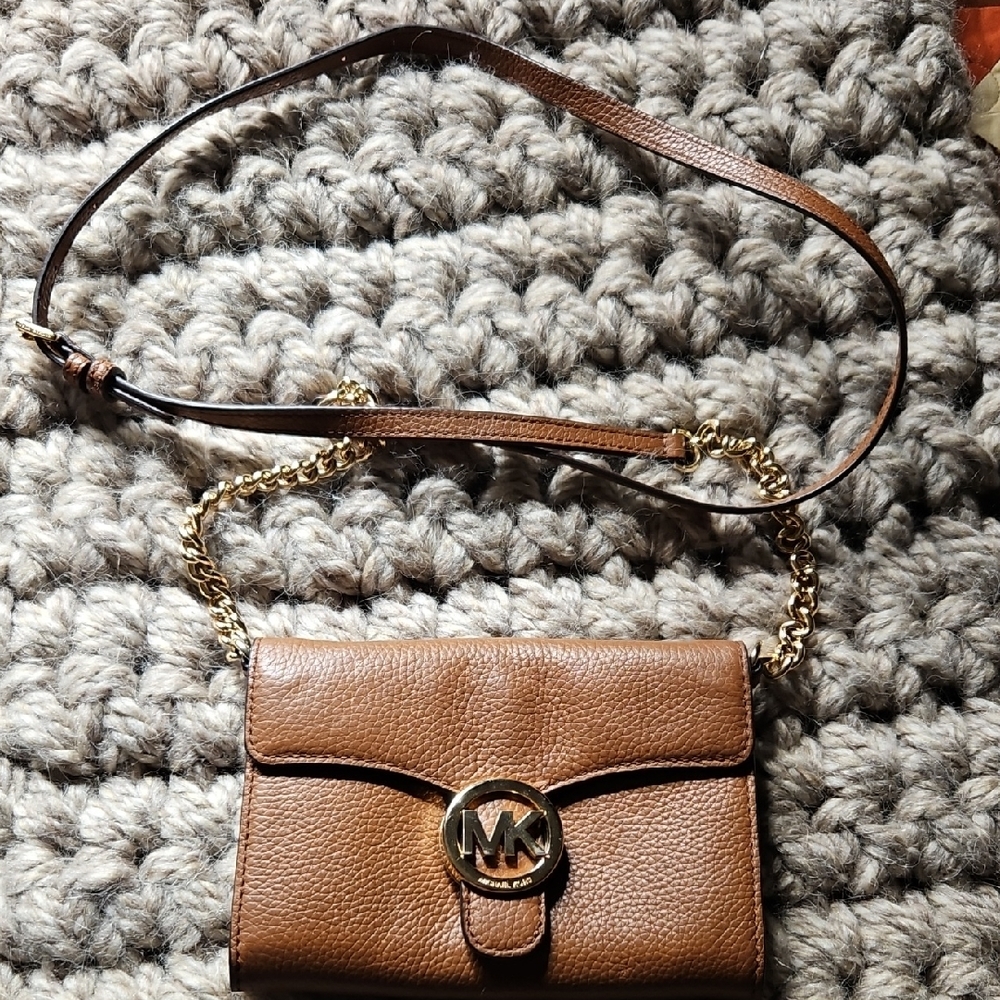 Michael Kors Tan Leather Crossbody Bag with Gold Chain